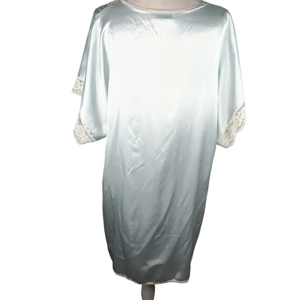 Vintage Val Mode Lingerie Nightgown Large Blue Lace V-Neck